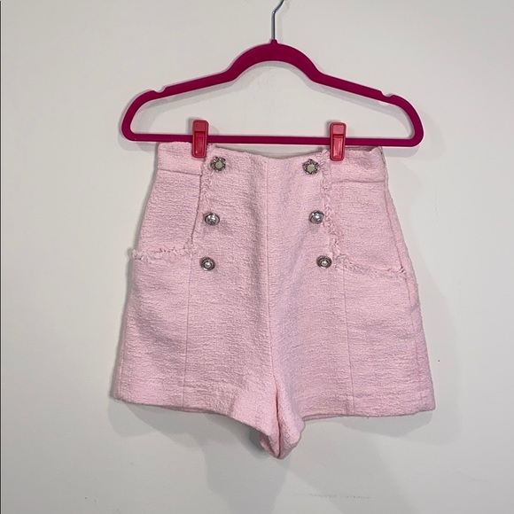 Zara Pink Tweed Shorts with Buttons S - Picture 3 of 6